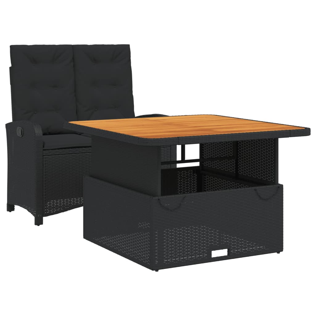 Set da Pranzo da Giardino 2 pz con Cuscini Nero in Polyrattan | homemem39