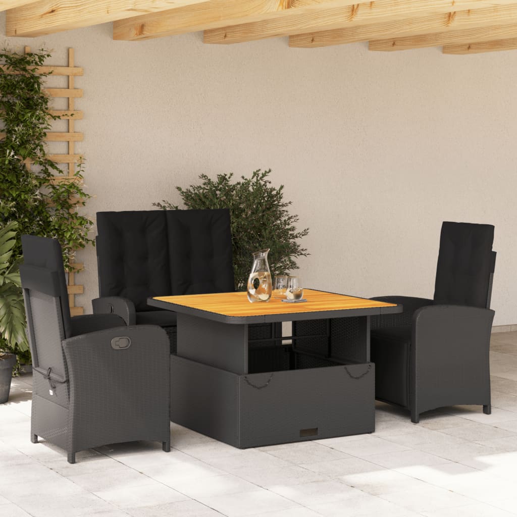 Set da Pranzo da Giardino 4 pz con Cuscini Nero in Polyrattan - homemem39