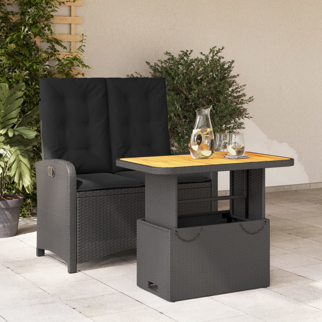 Set da Pranzo da Giardino 2 pz con Cuscini Nero in Polyrattan - homemem39