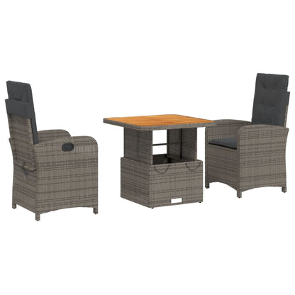 Set da Pranzo da Giardino 3 pz con Cuscini in Polyrattan Grigio | homemem39