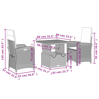 Set da Pranzo da Giardino 3 pz con Cuscini in Polyrattan Grigio | homemem39