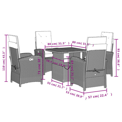 Set da Pranzo da Giardino 5 pz con Cuscini in Polyrattan Grigio | homemem39