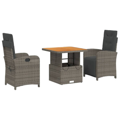 Set da Pranzo da Giardino 3 pz con Cuscini in Polyrattan Grigio | homemem39