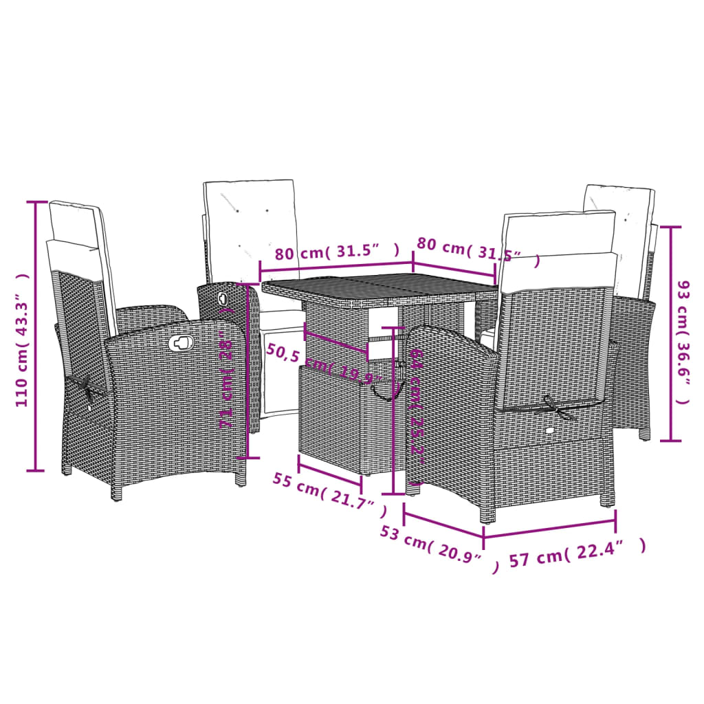 Set da Pranzo da Giardino 5 pz con Cuscini in Polyrattan Grigio | homemem39