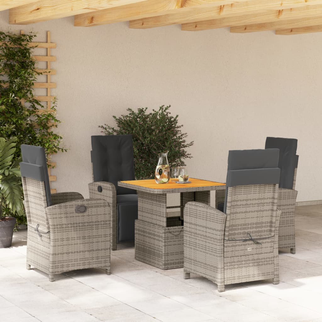 Set da Pranzo da Giardino 5 pz con Cuscini in Polyrattan Grigio - homemem39