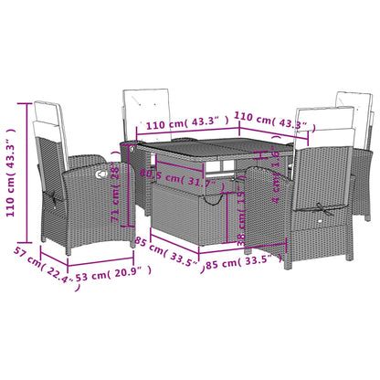 Set da Pranzo da Giardino 5 pz con Cuscini in Polyrattan Grigio | homemem39