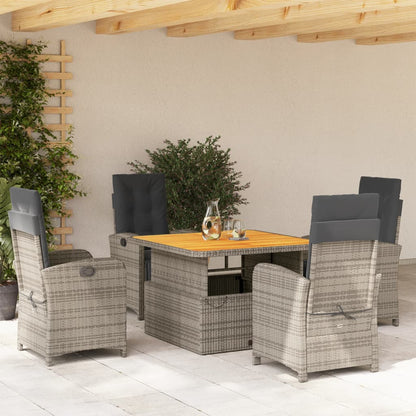 Set da Pranzo da Giardino 5 pz con Cuscini in Polyrattan Grigio | homemem39