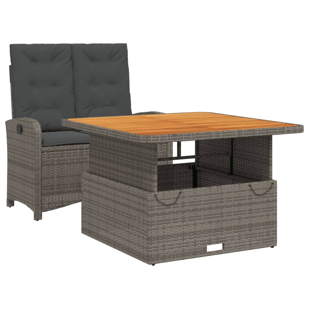 Set da Pranzo da Giardino 2 pz con Cuscini in Polyrattan Grigio - homemem39