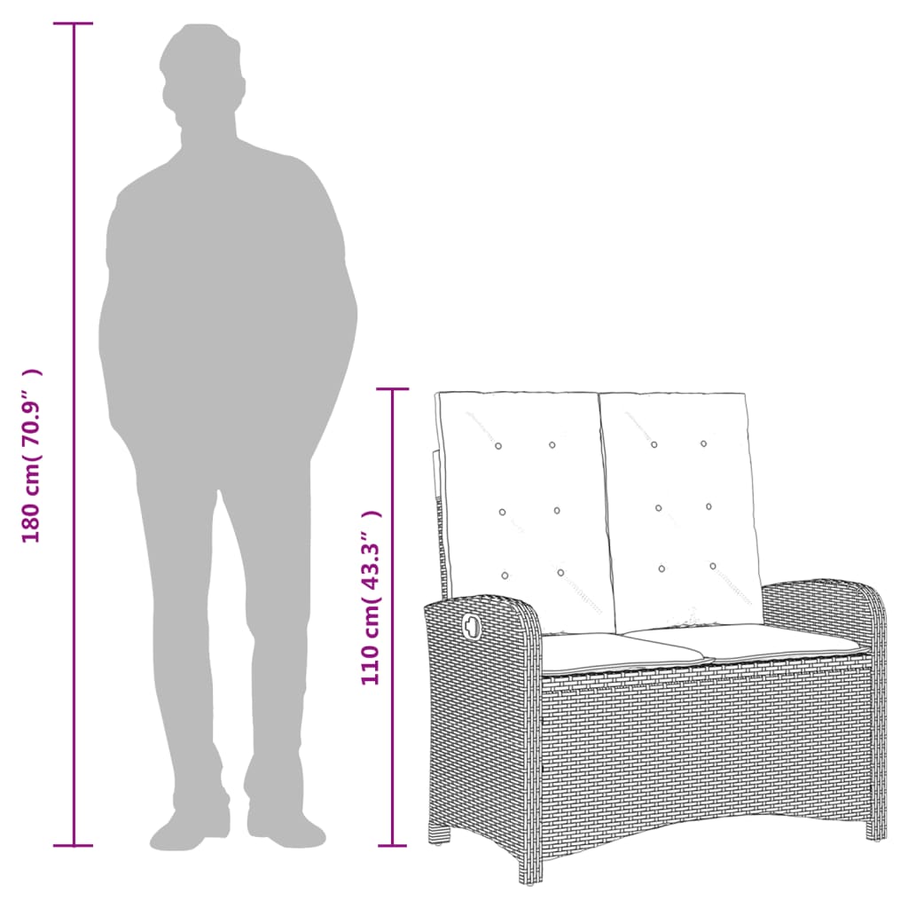 Set da Pranzo da Giardino 2 pz con Cuscini in Polyrattan Grigio - homemem39