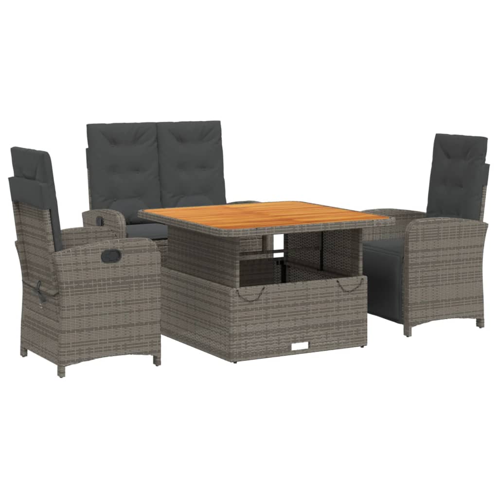 Set da Pranzo da Giardino 4 pz con Cuscini in Polyrattan Grigio - homemem39