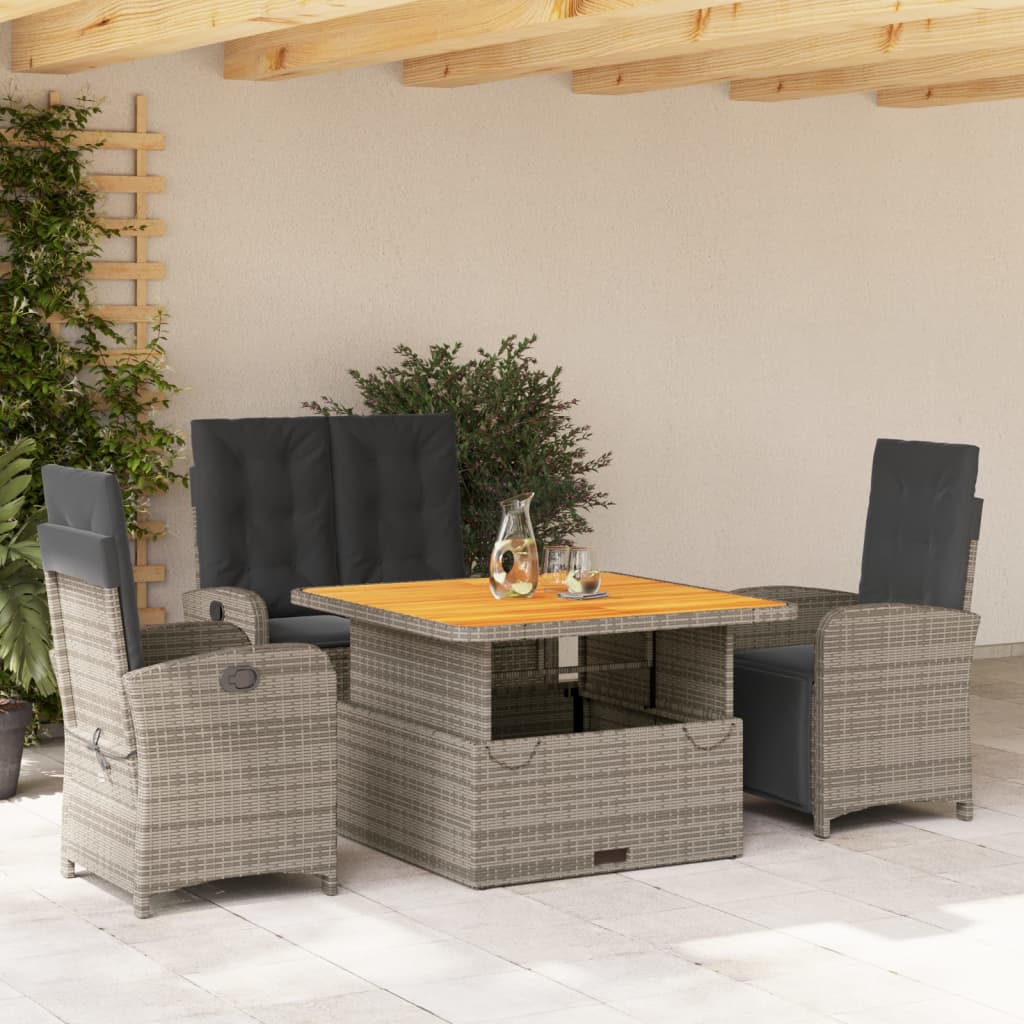 Set da Pranzo da Giardino 4 pz con Cuscini in Polyrattan Grigio | homemem39