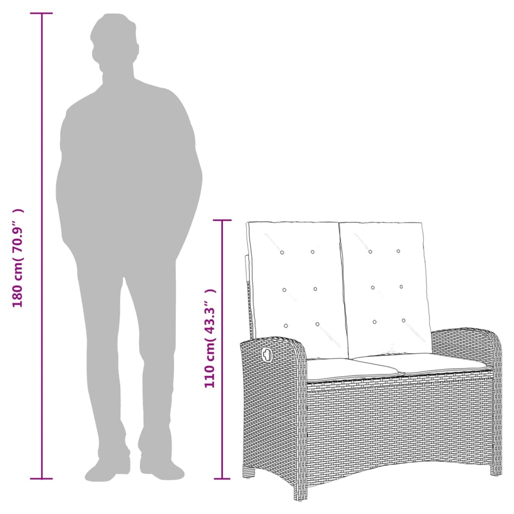 Set da Pranzo da Giardino 2 pz con Cuscini in Polyrattan Grigio | homemem39