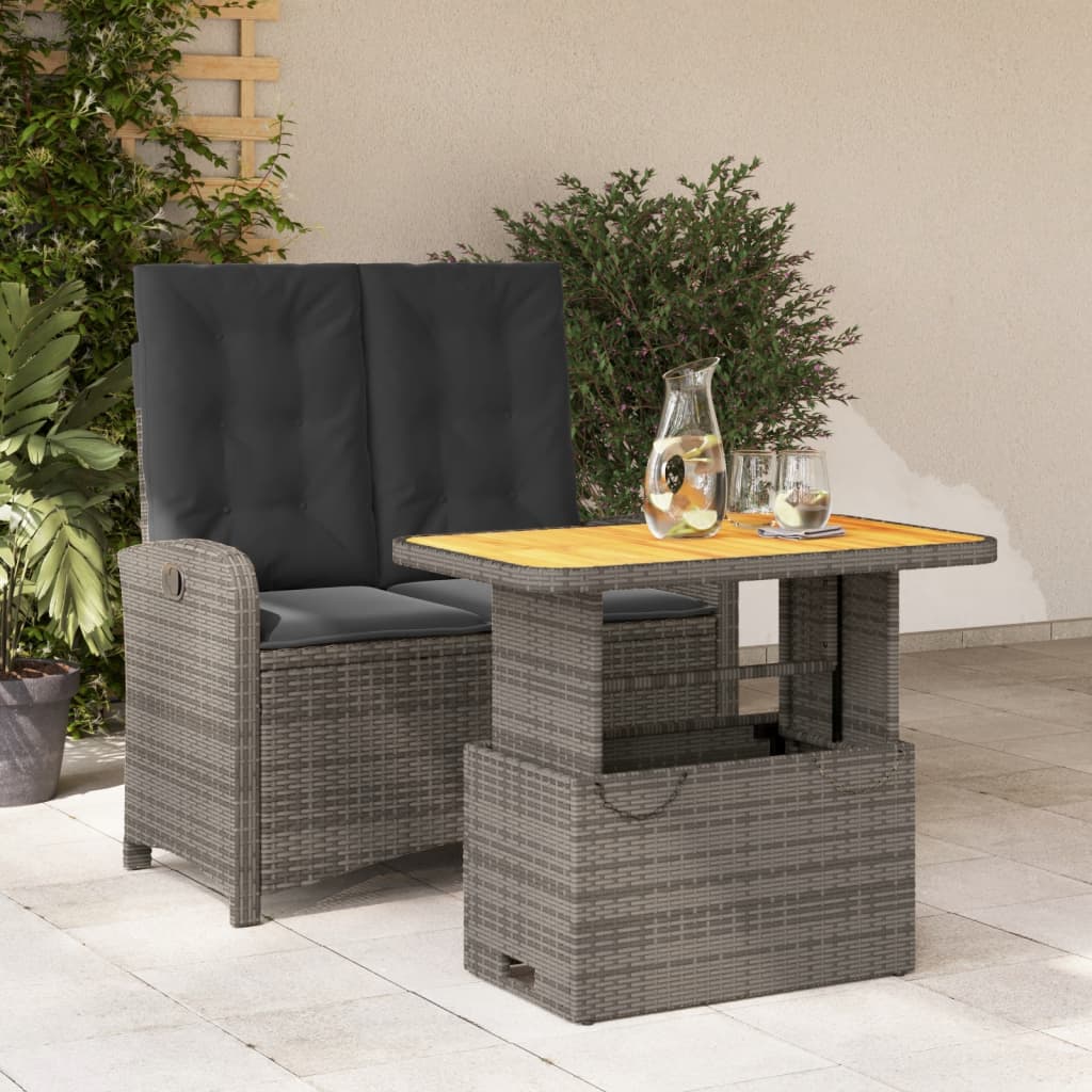 Set da Pranzo da Giardino 2 pz con Cuscini in Polyrattan Grigio - homemem39