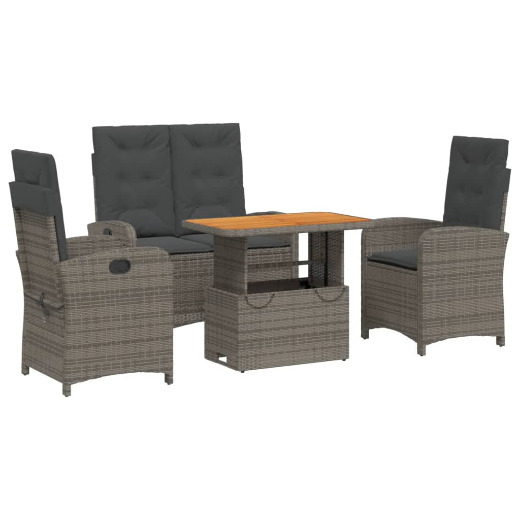 Set da Pranzo da Giardino 4 pz con Cuscini in Polyrattan Grigio | homemem39