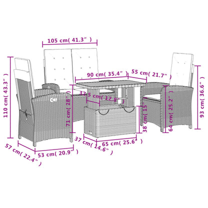Set da Pranzo da Giardino 4 pz con Cuscini in Polyrattan Grigio