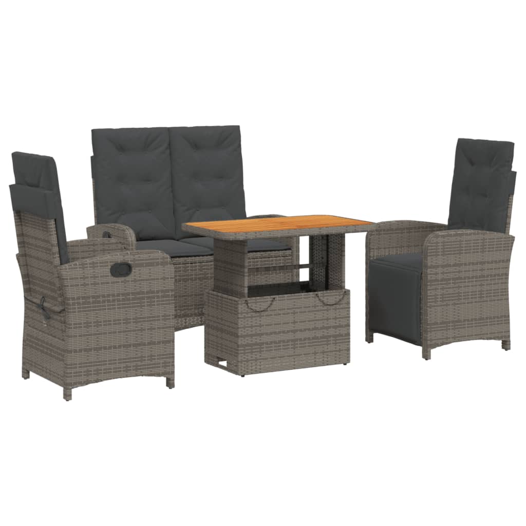 Set da Pranzo da Giardino 4 pz con Cuscini in Polyrattan Grigio | homemem39