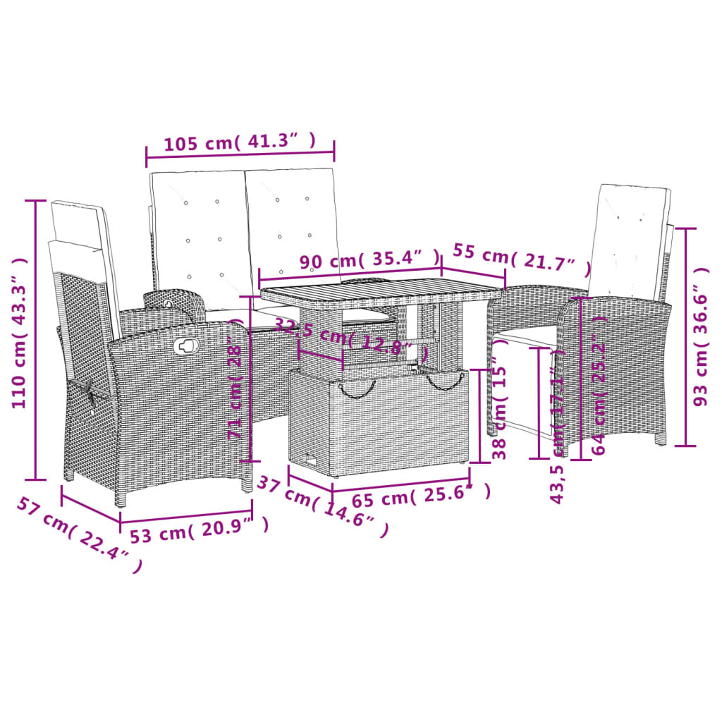 Set da Pranzo da Giardino 4 pz con Cuscini in Polyrattan Grigio - homemem39
