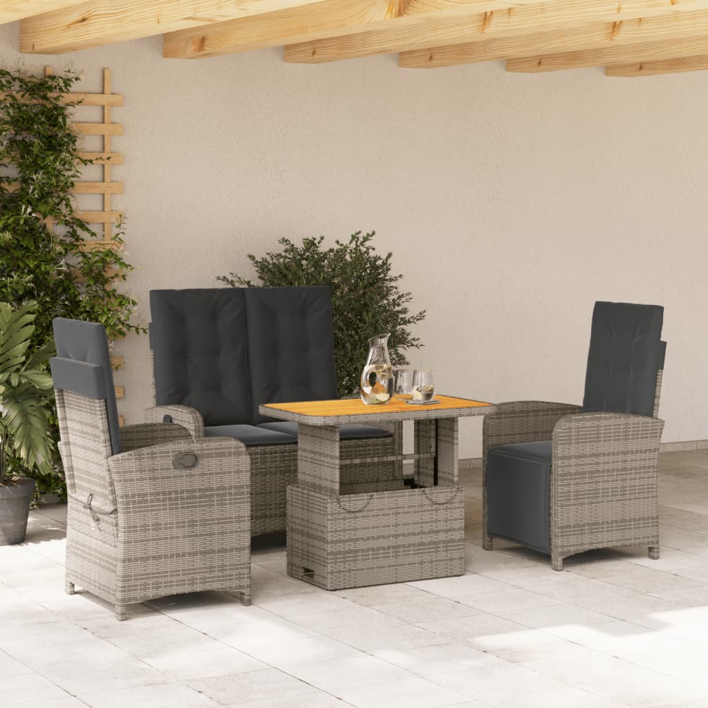Set da Pranzo da Giardino 4 pz con Cuscini in Polyrattan Grigio | homemem39