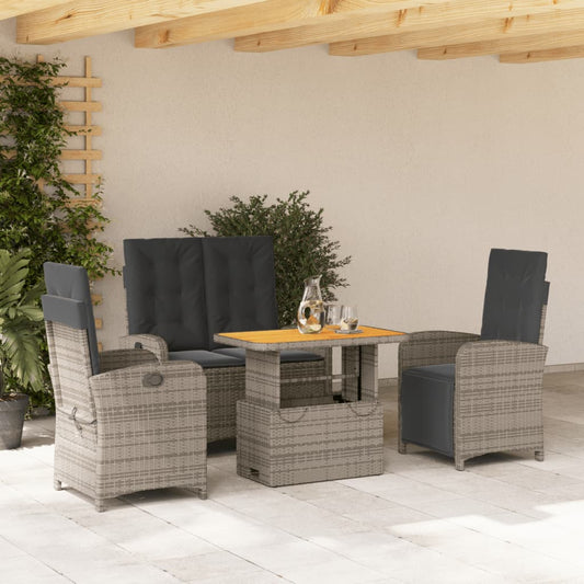Set da Pranzo da Giardino 4 pz con Cuscini in Polyrattan Grigio - homemem39