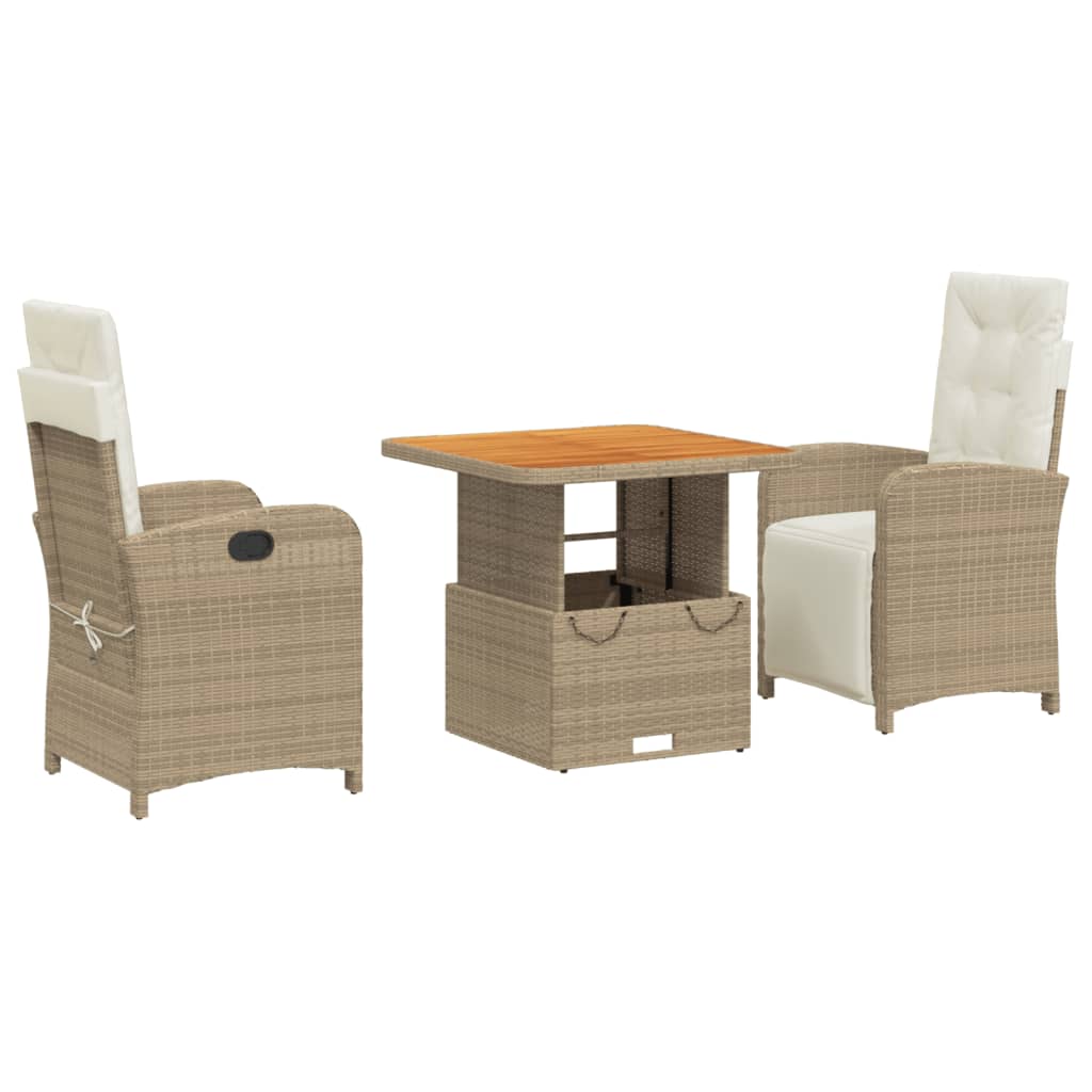 Set da Pranzo da Giardino 3 pz con Cuscini Beige in Polyrattan - homemem39
