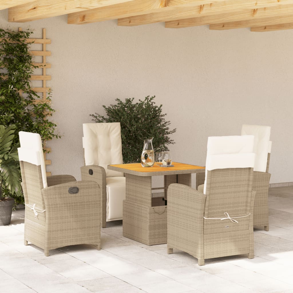 Set da Pranzo da Giardino 5 pz con Cuscini Beige in Polyrattan - homemem39