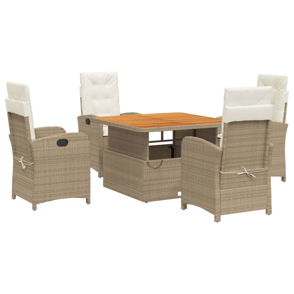 Set da Pranzo da Giardino 5 pz con Cuscini Beige in Polyrattan - homemem39