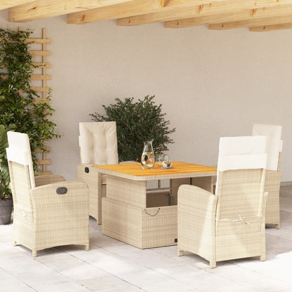 Set da Pranzo da Giardino 5 pz con Cuscini Beige in Polyrattan | homemem39