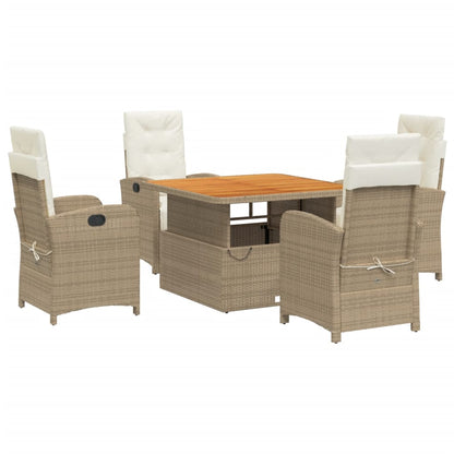Set da Pranzo da Giardino 5 pz con Cuscini Beige in Polyrattan - homemem39