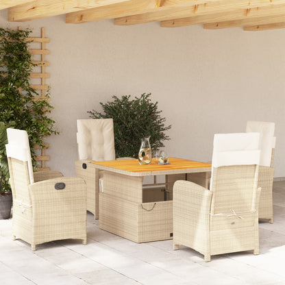 Set da Pranzo da Giardino 5 pz con Cuscini Beige in Polyrattan | homemem39