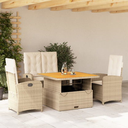 Set da Pranzo da Giardino 4 pz con Cuscini Beige in Polyrattan | homemem39