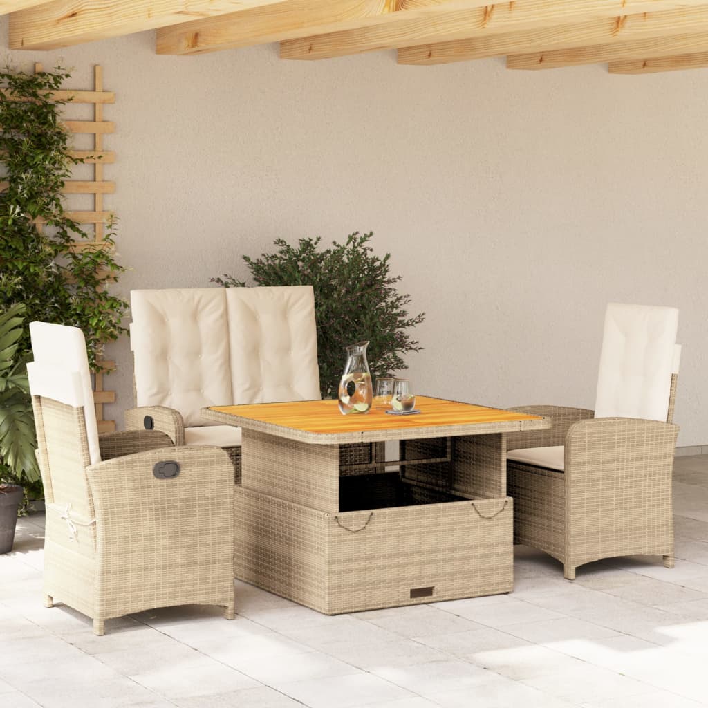 Set da Pranzo da Giardino 4 pz con Cuscini Beige in Polyrattan - homemem39