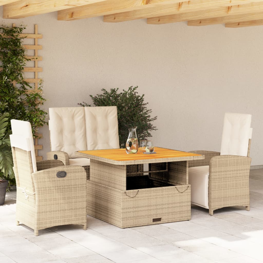 Set da Pranzo da Giardino 4 pz con Cuscini Beige in Polyrattan - homemem39