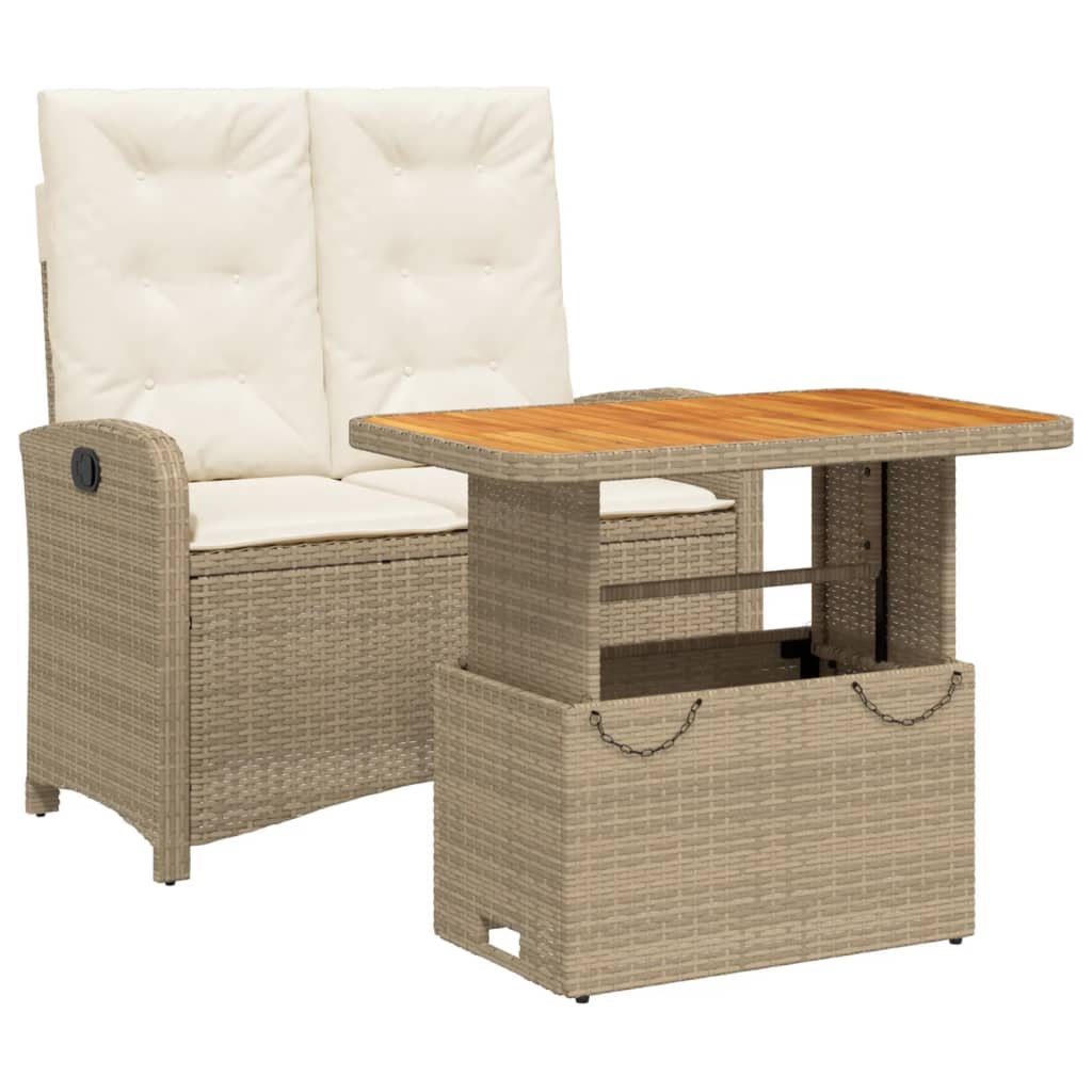Set da Pranzo da Giardino 2 pz con Cuscini Beige in Polyrattan - homemem39