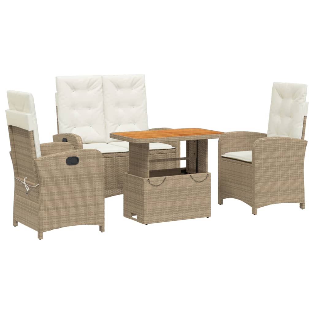 Set da Pranzo da Giardino 4 pz con Cuscini Beige in Polyrattan | homemem39