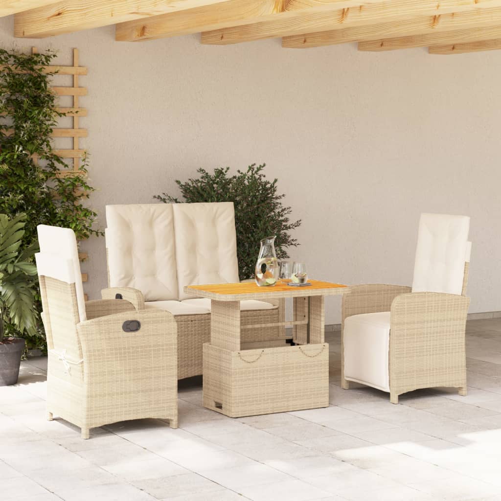 Set da Pranzo da Giardino 4 pz con Cuscini Beige in Polyrattan | homemem39