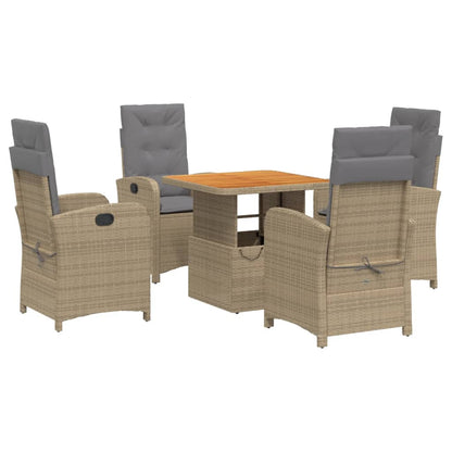 Set da Pranzo da Giardino 5 pz con Cuscini Beige in Polyrattan - homemem39