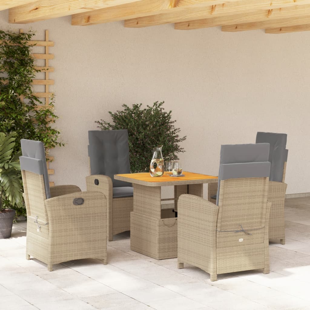 Set da Pranzo da Giardino 5 pz con Cuscini Beige in Polyrattan - homemem39