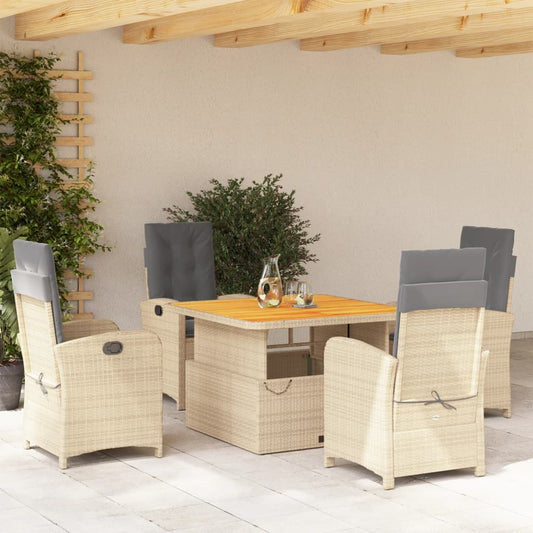 Set da Pranzo da Giardino 5 pz con Cuscini Beige in Polyrattan - homemem39