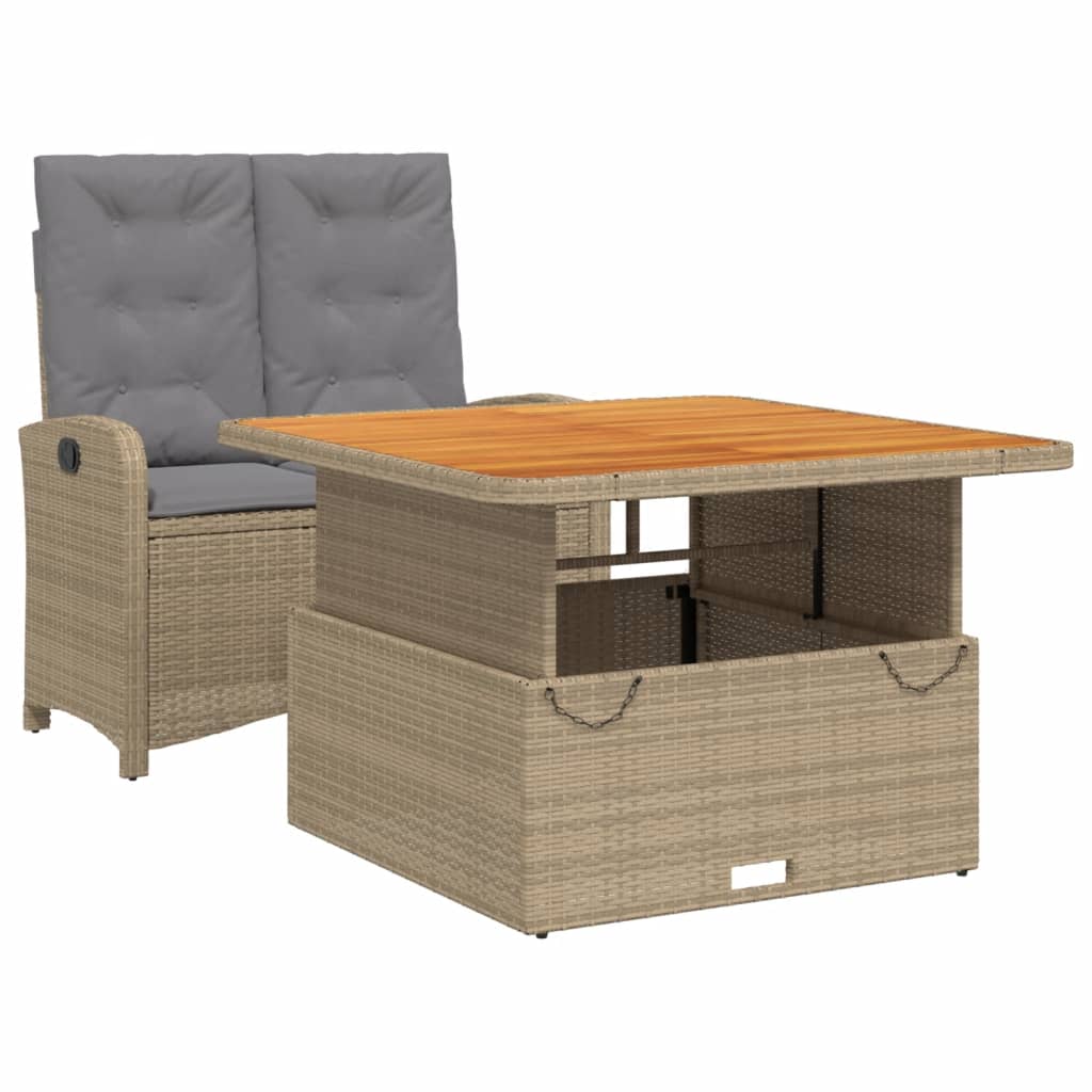Set da Pranzo da Giardino 2 pz con Cuscini Beige in Polyrattan - homemem39