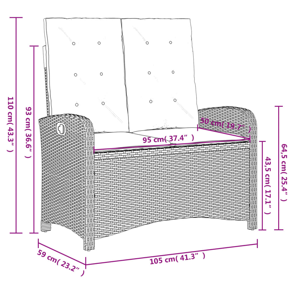 Set da Pranzo da Giardino 2 pz con Cuscini Beige in Polyrattan | homemem39