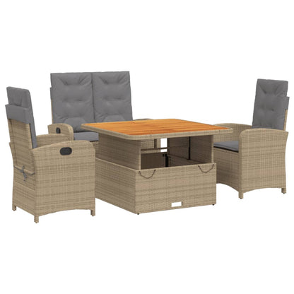 Set da Pranzo da Giardino 4 pz con Cuscini Beige in Polyrattan - homemem39