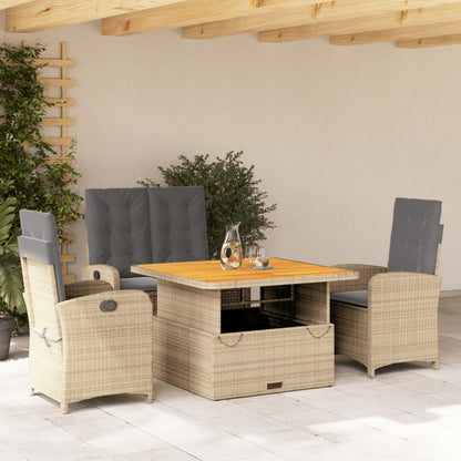 Set da Pranzo da Giardino 4 pz con Cuscini Beige in Polyrattan - homemem39