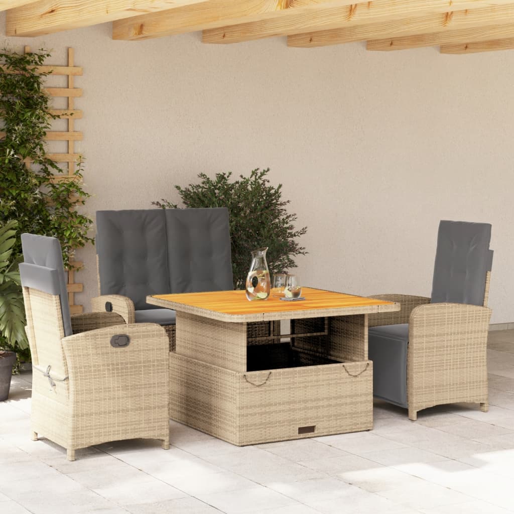 Set da Pranzo da Giardino 4 pz con Cuscini Beige in Polyrattan | homemem39