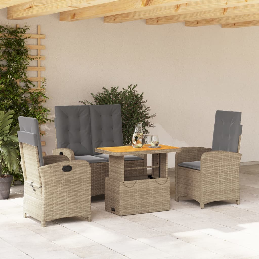 Set da Pranzo da Giardino 4 pz con Cuscini Beige in Polyrattan - homemem39