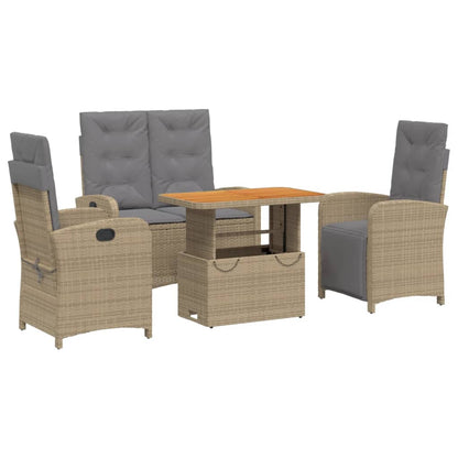 Set da Pranzo da Giardino 4 pz con Cuscini Beige in Polyrattan | homemem39
