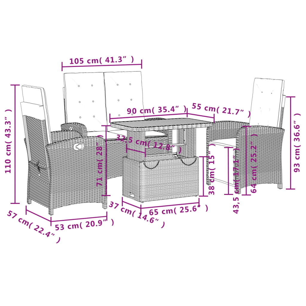 Set da Pranzo da Giardino 4 pz con Cuscini Beige in Polyrattan - homemem39