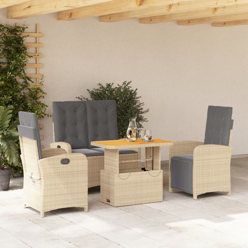 Set da Pranzo da Giardino 4 pz con Cuscini Beige in Polyrattan | homemem39