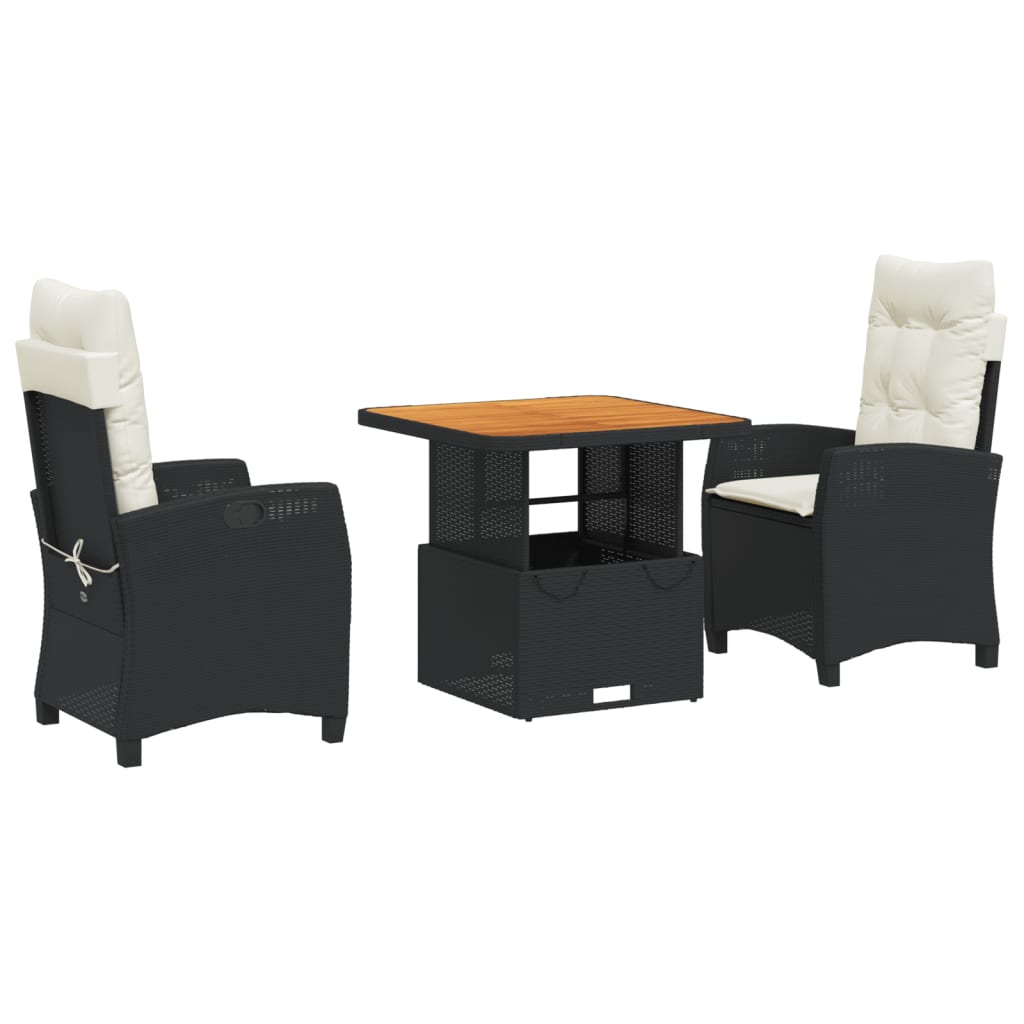 Set da Pranzo da Giardino 3 pz con Cuscini Nero in Polyrattan | homemem39