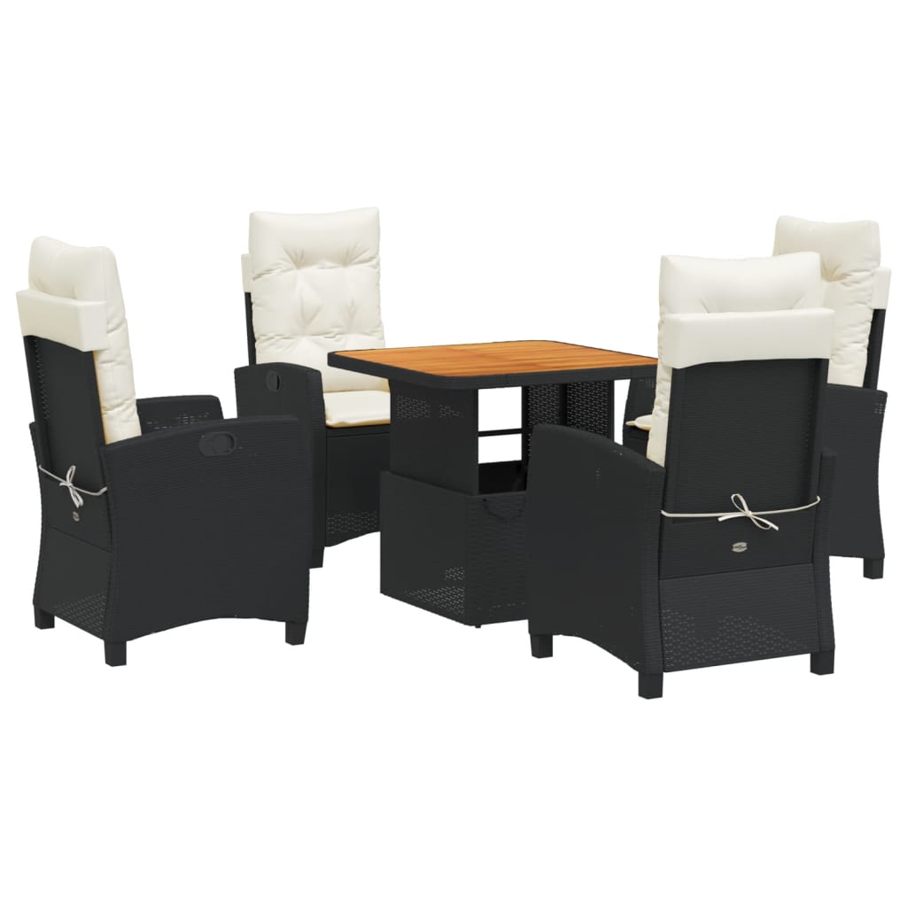 Set da Pranzo da Giardino 5 pz Nero con Cuscini in Polyrattan | homemem39
