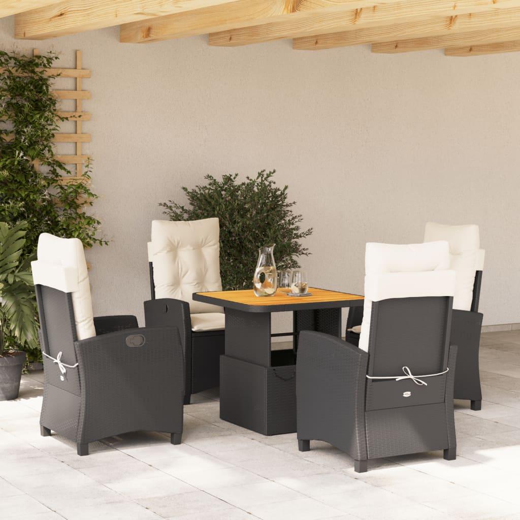Set da Pranzo da Giardino 5 pz Nero con Cuscini in Polyrattan | homemem39